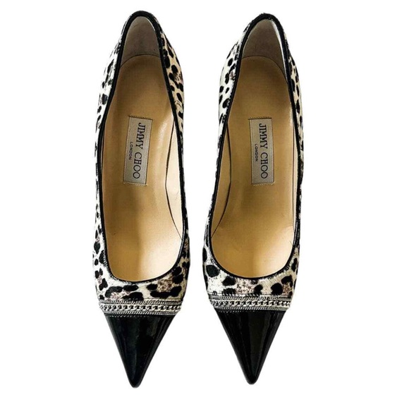 SOLD !!!! Jimmy Choo Leopard Print Pony Hair Chain Pumps Heels size 38 - Picture 2 of 12